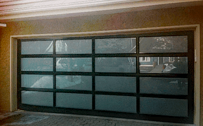 Esteem Doors Clear Anodized Aluminum with Satin Glass garage door