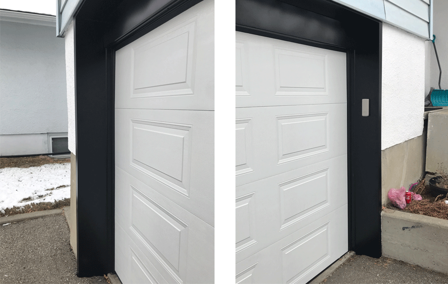 Cladding Around Garage Door in Calgary installed by Glenmore Doors